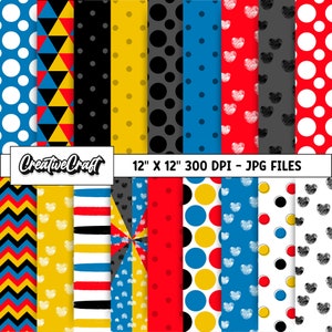 18 Mickey the Mouse Digital Papers 300 DPI Maximum Quality, mickey scrapbooking, mickey the mouse printable paper designs, instant download