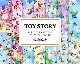 14 Toy Story Seamless Patterns 300 DPI Maximum Quality, toy story scrapbook, toy story printables papers designs, toy story digital papers