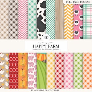 20 Papeles Digitales Animales de Granja 300 DPI Máxima Calidad, scrapbooking granja, diseños papeles imprimibles granja descarga instantánea