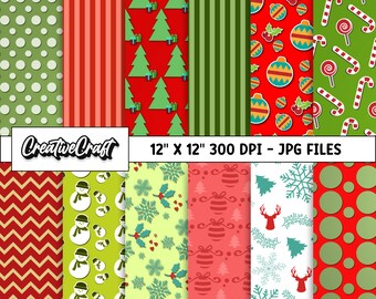 12 Christmas Digital Papers 300 DPI Maximum Quality, Christmas scrapbooking, Christmas paper designs, instant download, christmas background