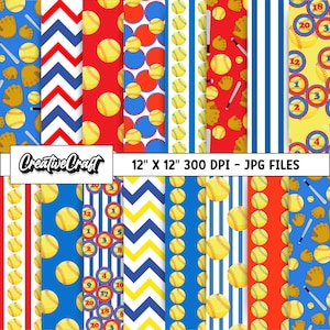16 Baseball Sport Digital Papers 300 DPI Maximum Quality, baseball sport scrapbook, baseball sport printable paper designs, instant download