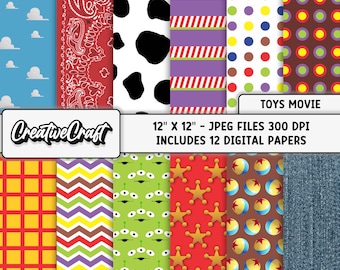12 Toy Story Digital Papers 300 DPI Maximum Quality, toy story scrapbooking, toy story printables papers designs, instant download