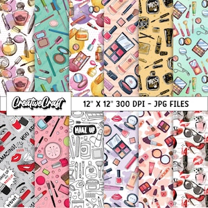 12 make-up digitale papieren 300 DPI hoogste kwaliteit, make-up plakboek, make-up afdrukbare papierontwerpen, instant download