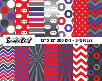 14 Big Hero Digital Papers 300 DPI Maximum Quality, big hero scrapbooking, big hero baymax printables papers designs, instant download