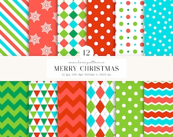シームレスなクリスマス柄12種類（300 DPI最高品質）、デジタルクリスマスペーパー、デジタルクリスマススクラップブッキング、印刷可能なクリスマスデザイン