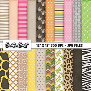 20 Safari Animals Digital Papers 300 DPI Highest Quality, animals safari scrapbooking, safari printables papers designs, instant download