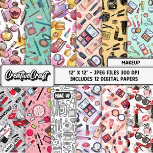 12 digitale Make-up-Papiere, maximale Qualität (300 DPI), Make-up-Scrapbook, druckbare Make-up-Papierdesigns, sofortiger Download