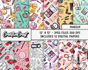 12 Fashion Makeup Digital Papers 300 DPI Highest Quality, fashion makeup scrapbook, fashion makeup printable paper designs, instant download