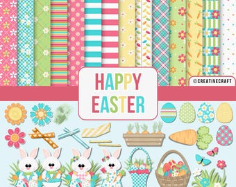 Kit Easter Day Digital Paper and Clipart 300 DPI Maximum Quality, easter day scrapbook, printable easter day clipart, easter digital papers