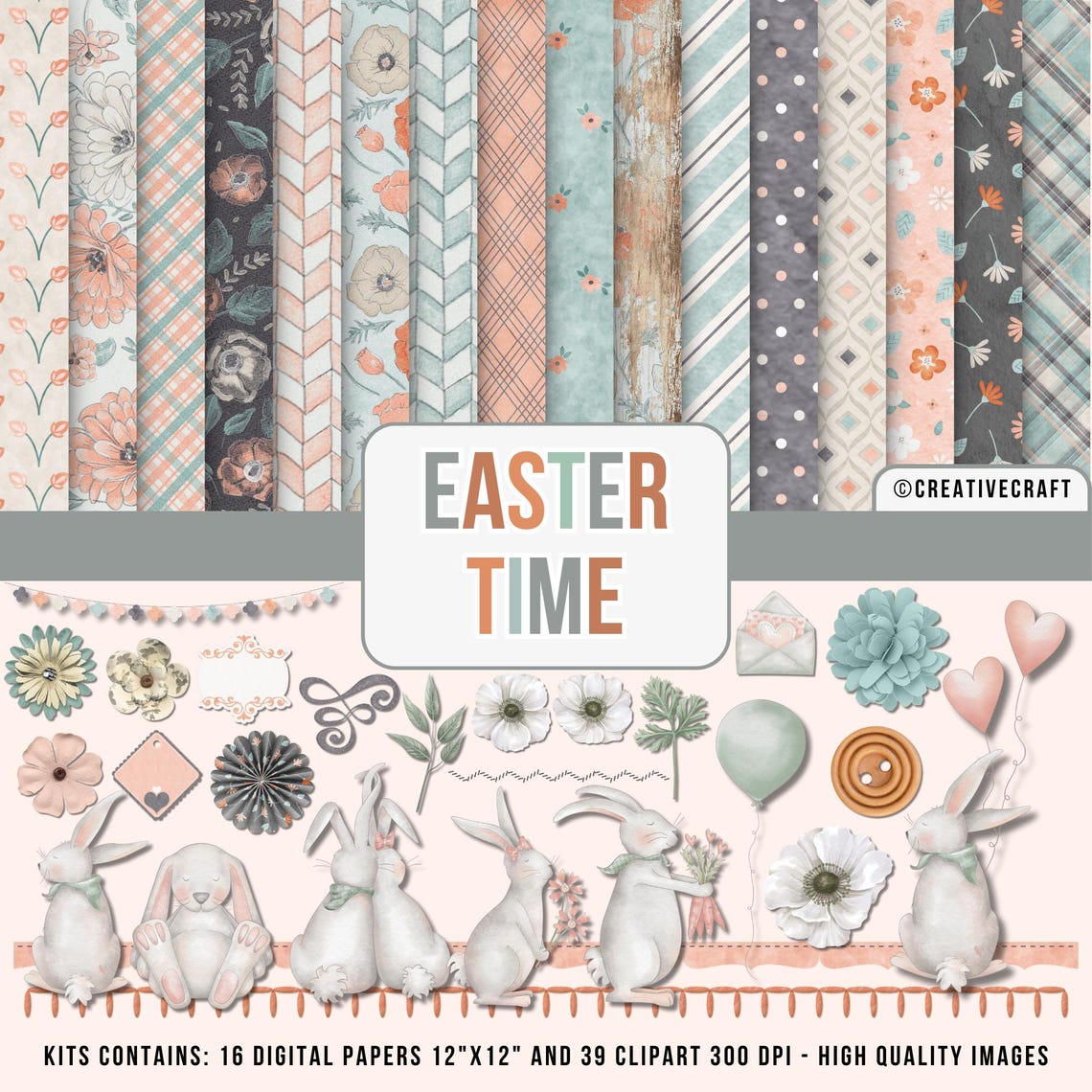 Kit Easter Day Digital Paper and Clipart 300 DPI Maximum Quality ...