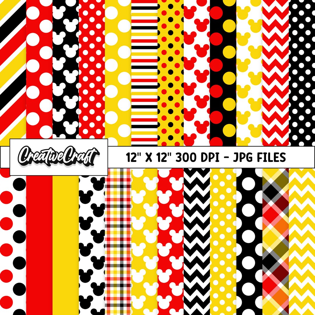 24 Mickey the Mouse Digital Papers 300 DPI Maximum Quality, Mickey Scrapbooking, Mickey the ...