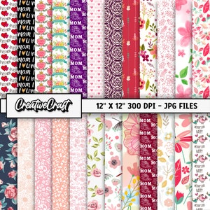 24 Mother's Day Digital Papers 300 DPI Maximum Quality, mother's day scrapbooking, mother's day printables papers designs, instant download