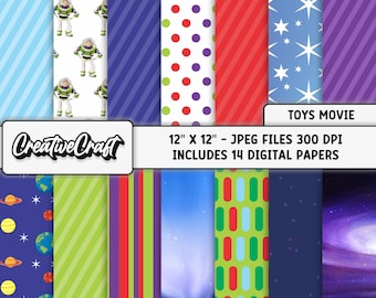 14 Toy Story Digital Papers 300 DPI Maximum Quality, toy story scrapbooking, toy story printables papers designs, instant download