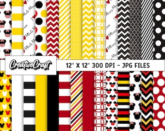 28 Papeles Digitales Mickey el Ratón 300 DPI Máxima Calidad, scrapbooking mickey, diseños papeles imprimibles mickey, descarga instantánea