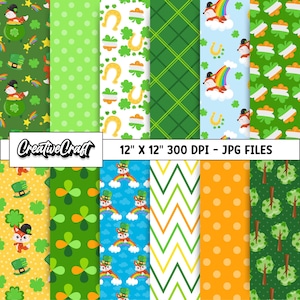 12 St Patricks Day Digital Papers 300 DPI Highest Quality, st patricks digital scrapbook, st patricks day printable design, instant download