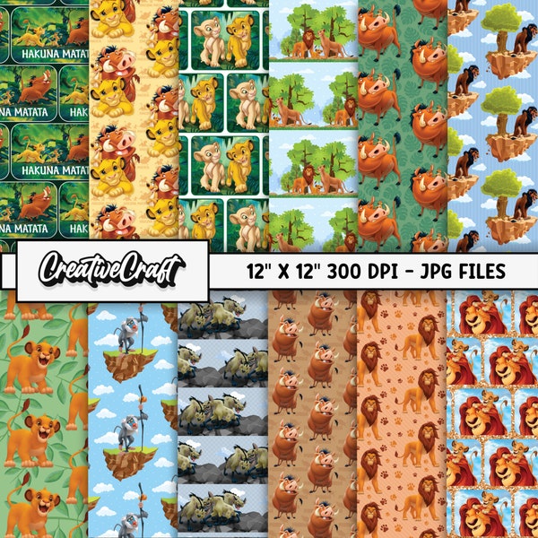 12 Lion King Digital Papers 300 DPI Maximum Quality, lion king scrapbooking, lion king printables papers designs, instant download