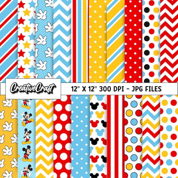 20 Papeles Digitales Mickey el Ratón 300 DPI Máxima Calidad, scrapbooking mickey, diseños papeles imprimibles mickey, descarga instantánea