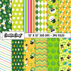 12 papéis digitais do dia de São Patrício 300 DPI de altíssima qualidade, álbum de recortes do dia de São Patrício, designs de papel do dia de São Patrício, download instantâneo