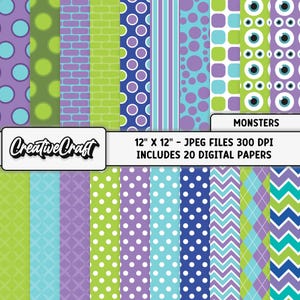 20 digitale Monster Inc.-papieren, maximale kwaliteit 300 DPI, Monster Inc. scrapbooking, printbare Monster Inc.-ontwerpen, direct te downloaden