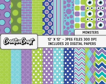 20 Monster Inc Digital Papers 300 DPI Maximum Quality, monster inc scrapbooking, monster inc printables papers designs, instant download