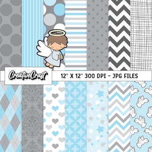 14 Papeles Digitales Bautismo Niño 300 DPI Máxima Calidad, scrapbooking bautismo niño, diseños de papeles bautismo, descarga instantánea