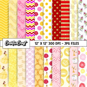 20 Beauty and Beast Digital Papers 300 DPI Maximum Quality, princess scrapbooking, beauty and beast printables designs, instant download
