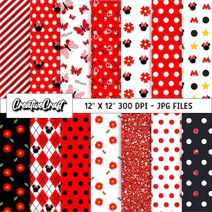 14 Minnie the Mouse Digital Papers 300 DPI Qualité maximale, scrapbooking minnie, dessins papier imprimables minnie, téléchargement instantané