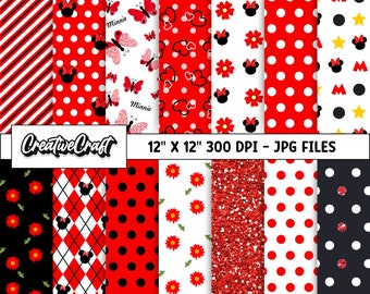 14 Minnie the Mouse Digital Papers 300 DPI Maximum Quality, minnie mouse scrapbooking, minnie printables papers designs, instant download