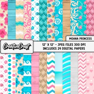 24 Prinzessin Moana Digitalpapiere 300 DPI Maximale Qualität, Moana Scrapbooking, Moana druckbare Papierdesigns, sofortiger Download