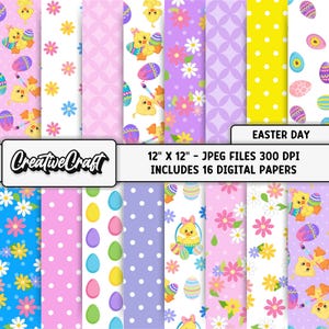16 fogli digitali di Pasqua, qualità massima 300 DPI, scrapbooking pasquale, disegni di carta pasquale, download immediato