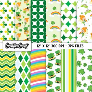 12 St Patricks Day Digital Papers 300 DPI Highest Quality, st patricks digital scrapbook, st patricks day printable design, instant download