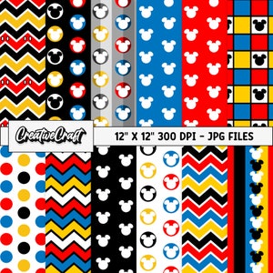 12 Papeles Digitales Mickey el Ratón 300 DPI Máxima Calidad, scrapbooking mickey, diseños papeles imprimibles mickey, descarga instantánea