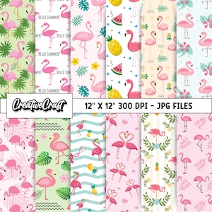 12 digitale Flamingo-Papiere, 300 DPI, maximale Qualität, Flamingo-Scrapbooking, druckbare Flamingo-Papierdesigns, sofortiger Download