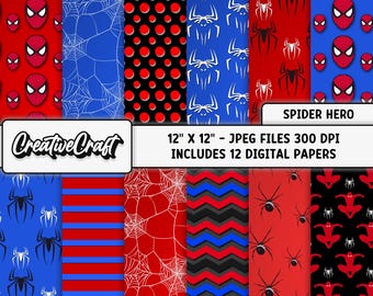 12 papiers numériques Spider-Man 300 DPI de qualité maximale, album Spider-Man, motifs Spider-Man imprimables, téléchargement instantané
