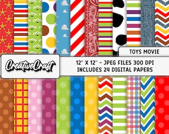 24 Toy Story Digital Papers 300 DPI Maximum Quality, toy story scrapbooking, toy story printables papers designs, instant download