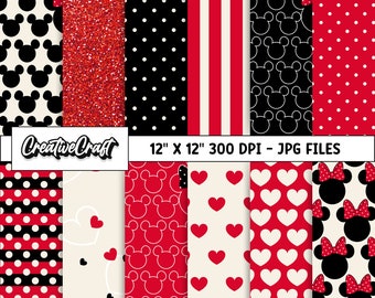 12 digitala Minnie Mouse-papper, 300 DPI maximal kvalitet, Minnie Mouse scrapbooking, utskrivbara Minnie Mouse-pappersdesigner, direktnedladdning