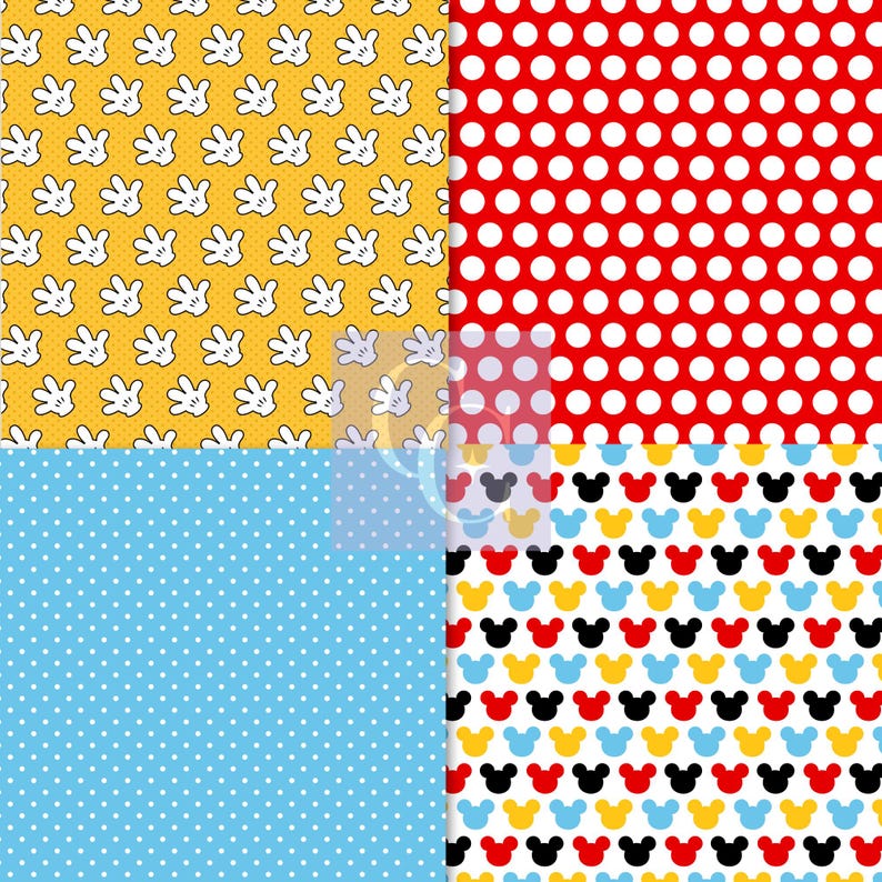 20 Papeles Digitales Mickey el Ratón 300 DPI Máxima Calidad, scrapbooking mickey, diseños papeles imprimibles mickey, descarga instantánea imagen 3