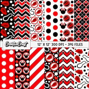 12 Minnie the Mouse Digital Papers 300 DPI Maximum Quality, minnie mouse scrapbooking, minnie printables papers designs, instant download