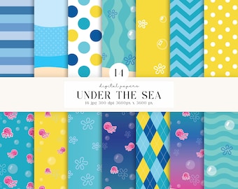 14 Under the Sea Digital Papers 300 DPI Maximum Quality, under the sea scrapbooking, under the sea printables designs, instant download