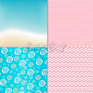 24 Sea Princess Digital Papers, nautical scrapbook paper, nautical princess printables papers designs, backgrounds designs, birthday theme image 3