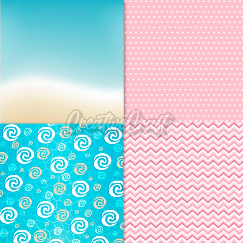 24 Sea Princess Digital Papers, nautical scrapbook paper, nautical princess printables papers designs, backgrounds designs, birthday theme image 3