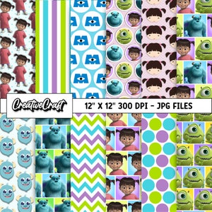 12 Monster Inc Digital Papers 300 DPI Maximale Qualität, Monster Inc Scrapbooking, Monster Inc druckbare Designs, sofortiger Download