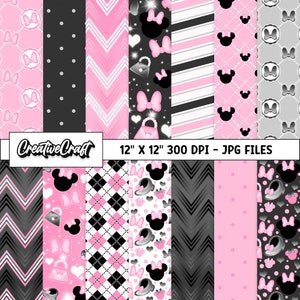 14 Papeles Digitales Minnie la Ratona 300 DPI Máxima Calidad, scrapbooking minnie, diseños papeles imprimibles minnie, descarga instantánea