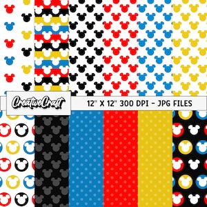 12 Papeles Digitales Mickey el Ratón 300 DPI Máxima Calidad, scrapbooking mickey, diseños papeles imprimibles mickey, descarga instantánea