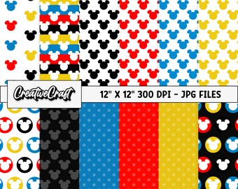 12 Papeles Digitales Mickey el Ratón 300 DPI Máxima Calidad, scrapbooking mickey, diseños papeles imprimibles mickey, descarga instantánea