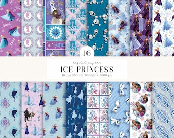 16 Princess Frozen Digital Papers 300 DPI Maximum Quality, frozen princess scrapbooking, frozen printable paper designs, instant download