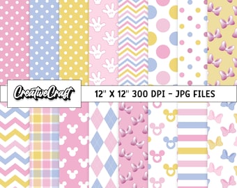 16 Minnie Mouse Baby Digital Papers 300 DPI Maximum Quality, minnie mouse baby scrapbooking, minnie mouse baby printables papers designs