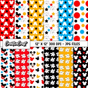 12 Mickey the Mouse Digital Papers 300 DPI Qualité maximale, mickey scrapbooking, dessins de papier imprimables mickey, téléchargement instantané