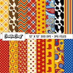 14 Cowboy Boy Digital Papers 300 DPI Maximale Qualität, Cowboy Boy Scrapbooking, Cowboy Boy Papierdesigns, direkter Download