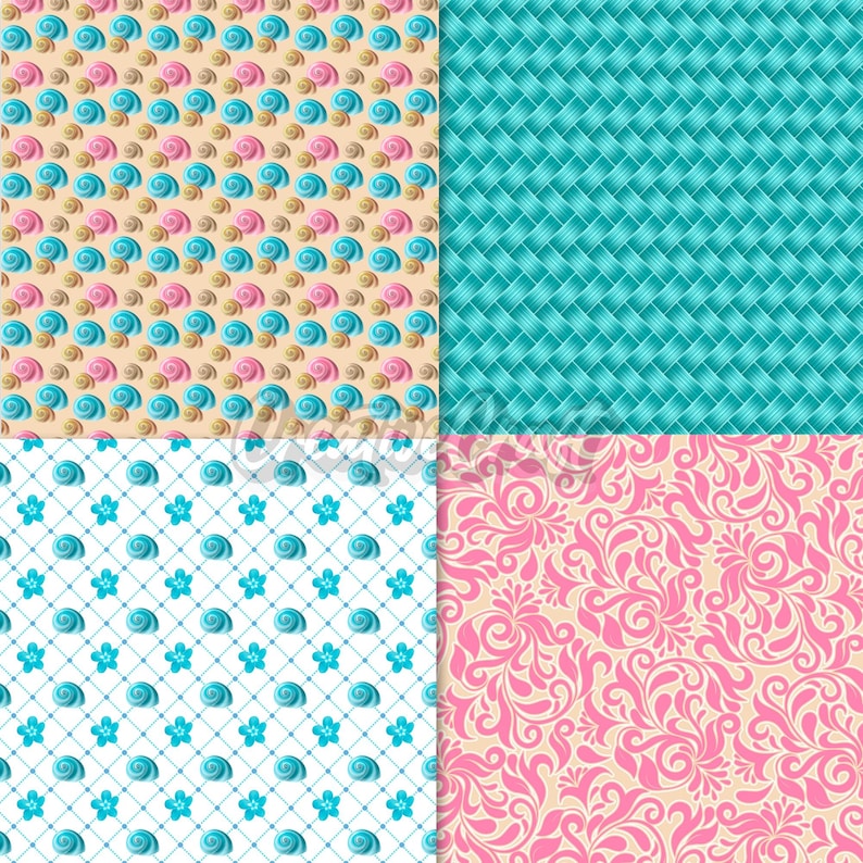 24 Sea Princess Digital Papers, nautical scrapbook paper, nautical princess printables papers designs, backgrounds designs, birthday theme image 8